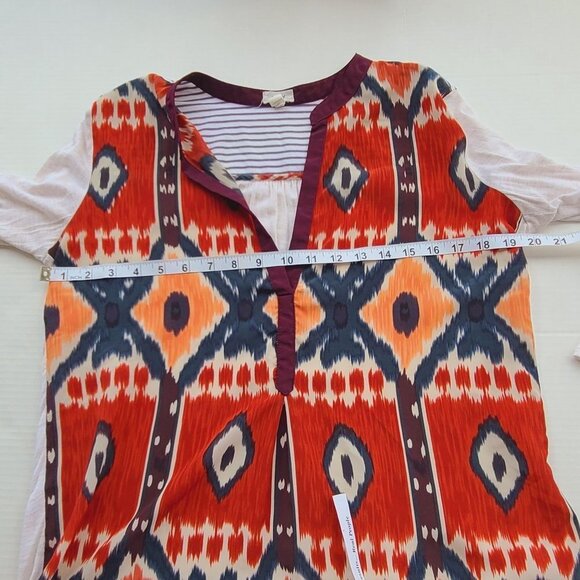 Tiny Anthropologie Sima Aztec Print Long Sleeve Top Mixed Media Tab Sleeves Med - Picture 12 of 12